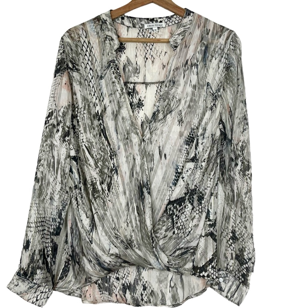 Olivia Graye Snake Print Surplice Long Sleeve Blouse